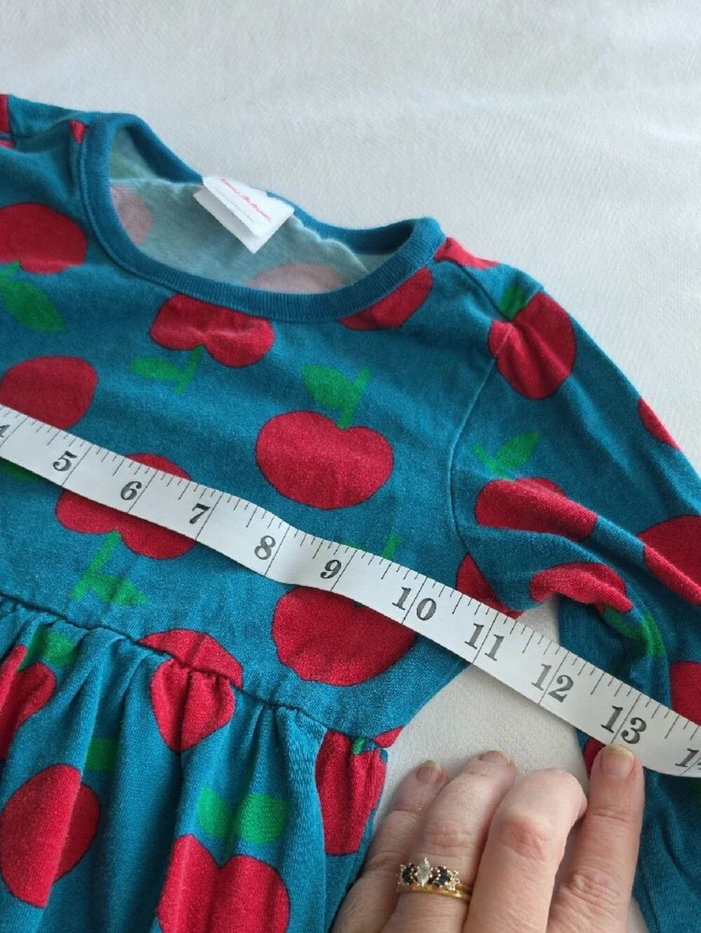 HANNA ANDERSSON | Apple Print Pocket Long Sleeve Cotton Dress Dark Teal | 4